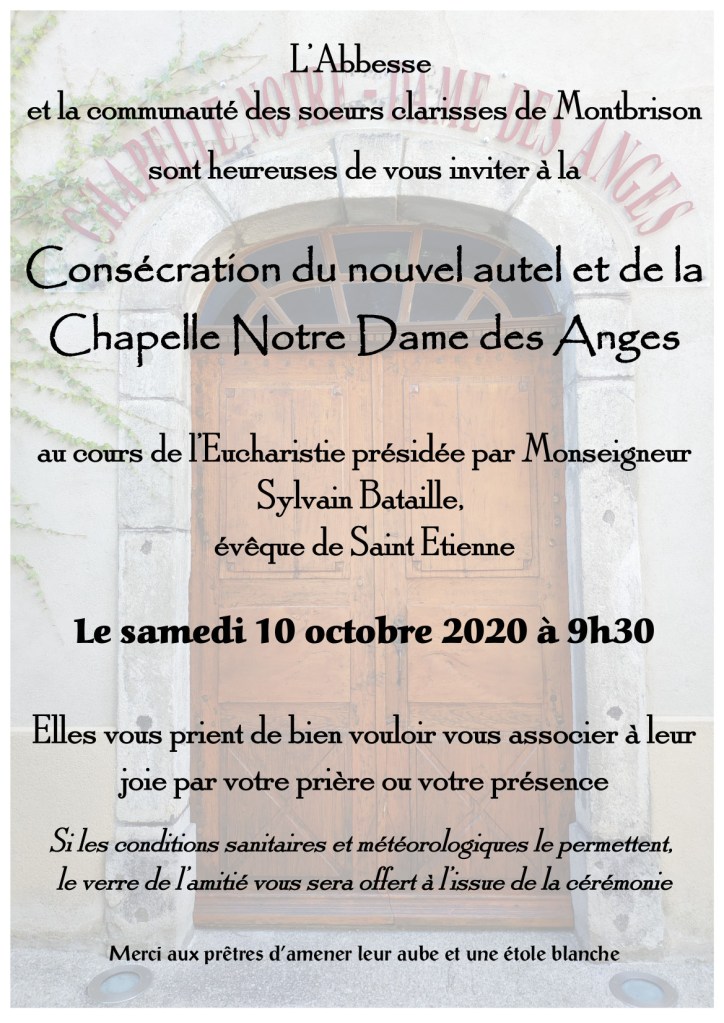 Consécration du nouvel autel, samedi 10 octobe à 9h30